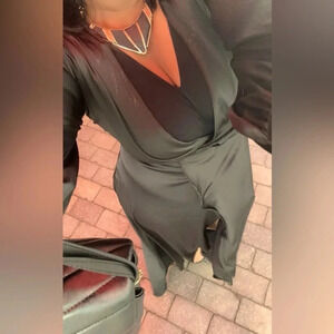 Chelsea  Black Satin Long Sleeve Maxi Wrap Dress